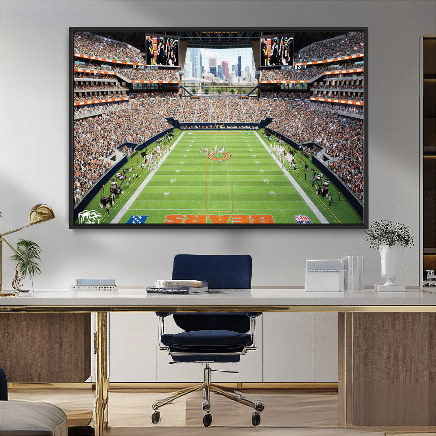 76935553-MGV-CV-36X24-Chicago Bears Soldiers Field Wall Art Canvas Print – Framed Football Stadium Artwork for Sports Fans, Soldier Field Skyline Canvas Decor for Game Room or Man Cave