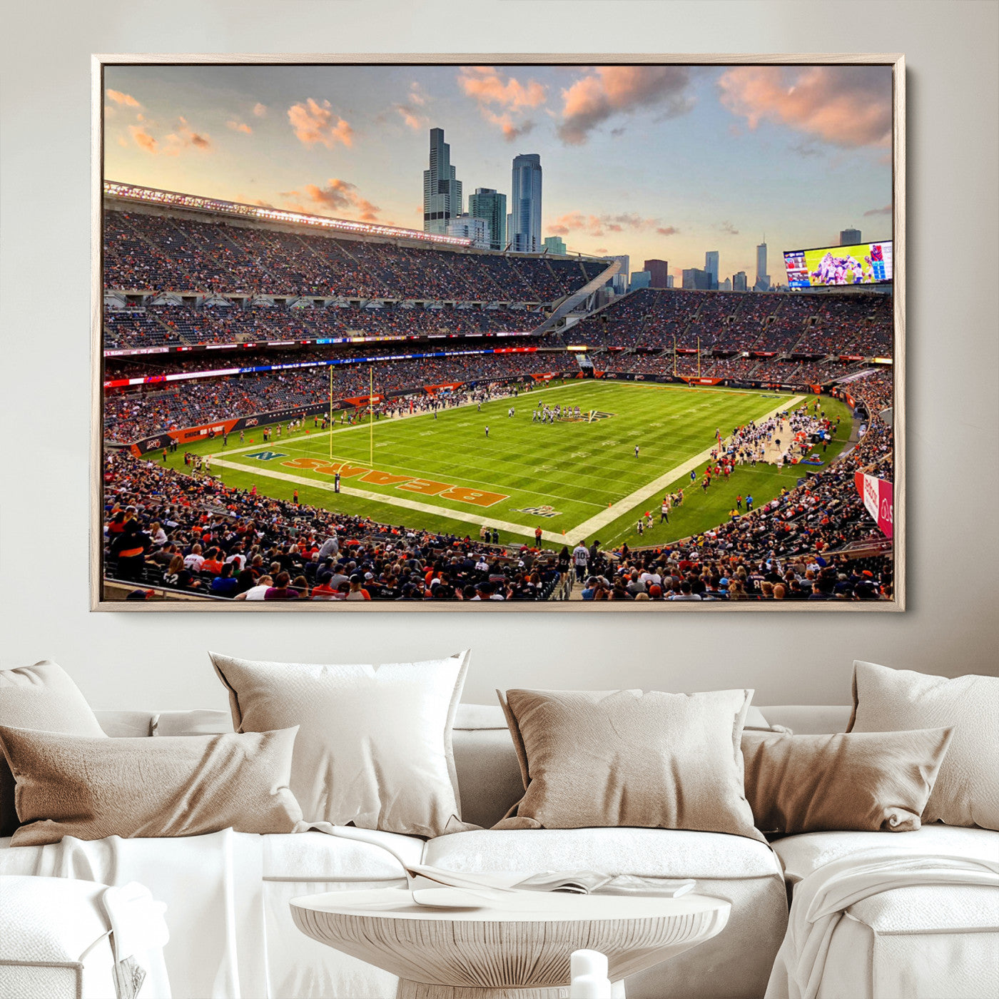 55377093-MGV-CV-36X24-Chicago Bears Soldiers Field Wall Art Canvas Print – Framed Football Stadium Artwork for Sports Fans, Soldier Field Skyline Canvas Decor for Game Room or Man Cave