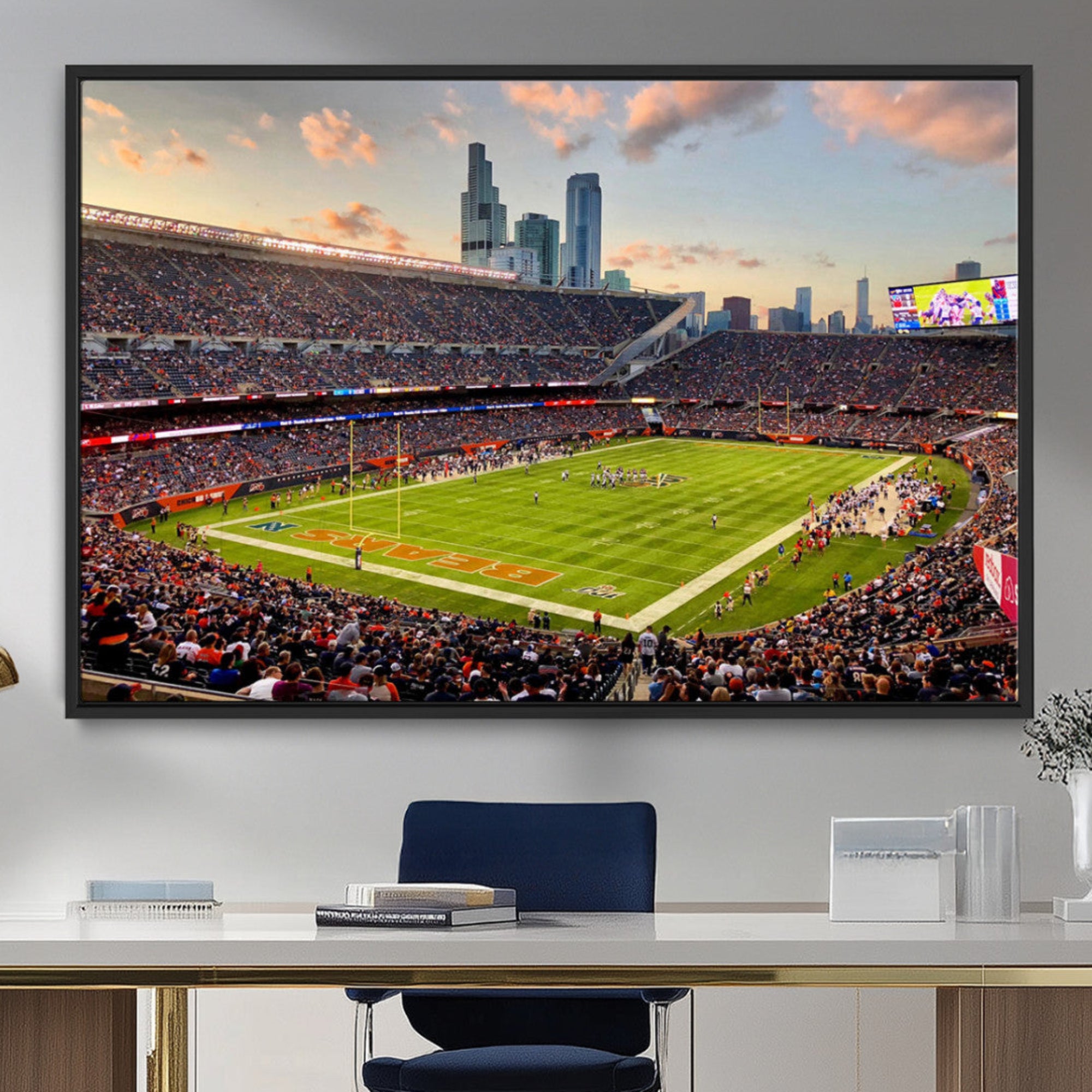 55377093-MGV-CV-36X24-Chicago Bears Soldiers Field Wall Art Canvas Print – Framed Football Stadium Artwork for Home, Office, Living Room