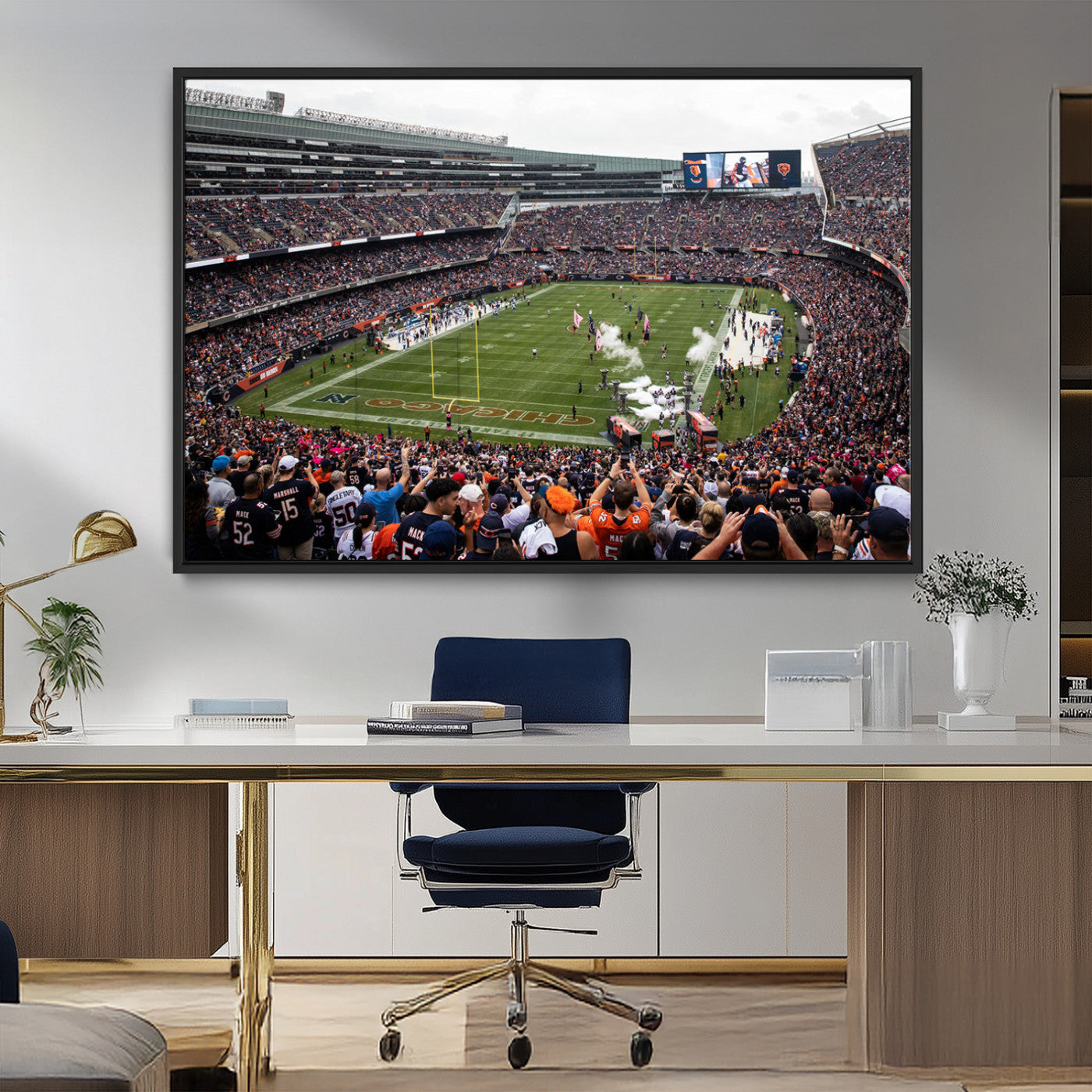 18347149-MGV-CV-36X24-Chicago Bears Soldiers Field Wall Art Canvas Print – Framed Football Stadium Artwork for Sports Fans, Soldier Field Skyline Canvas Decor for Game Room