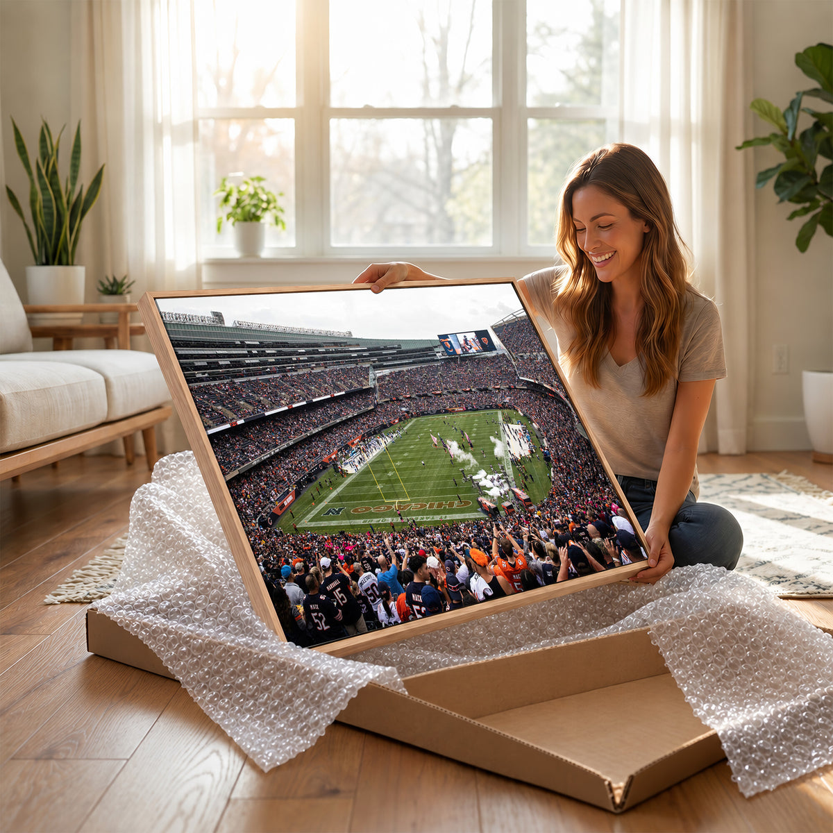 18347149-MGV-CV-36X24 - Chicago Bears Soldier Field Wall Art Canvas Print – Framed Football Stadium Artwork Team Spirit for home, office