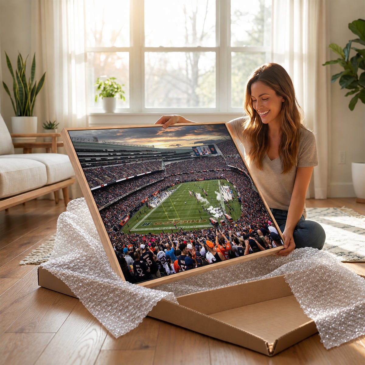 87578930-PAN-FL-20X10 - Chicago Bears Soldiers Field Wall Art Canvas Print, Home Bar Wall Decor
