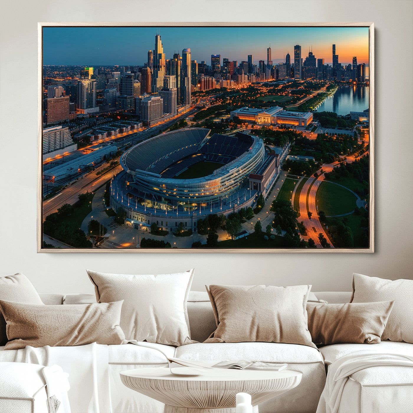 36690345-MGV-CV-36X24-Chicago Bears Soldiers Field Wall Art Canvas Print – Framed Football Stadium Artwork for Sports Fans, Soldier Field Skyline Canvas Decor for Game Room or Man Cave