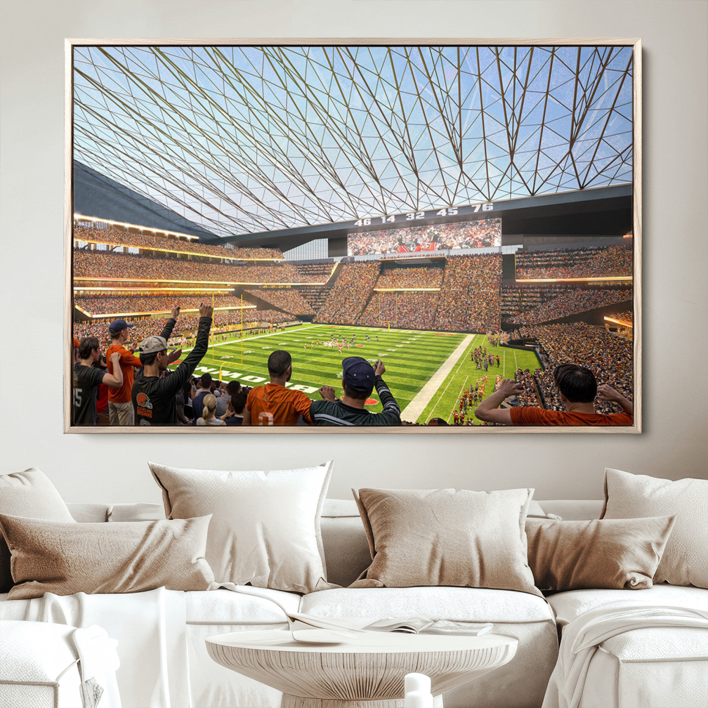 81960112-MGV-CV-36X24-Cleveland Browns Stadium Wall Art Canvas Print – Framed Football Artwork Featuring Cleveland Skyline and Browns Stadium, Perfect for Man Cave or Game Room Decor