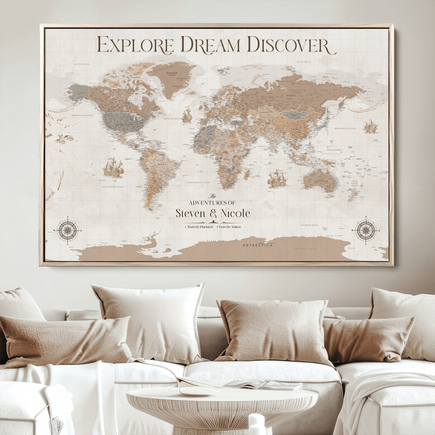 95738134-MGV-CV-36X24-Custom Push Pin World Map Wall Canvas Print – Personalized Travel Tracker with Pins – Framed Large Multi-Size Canvas for Home Office Decor