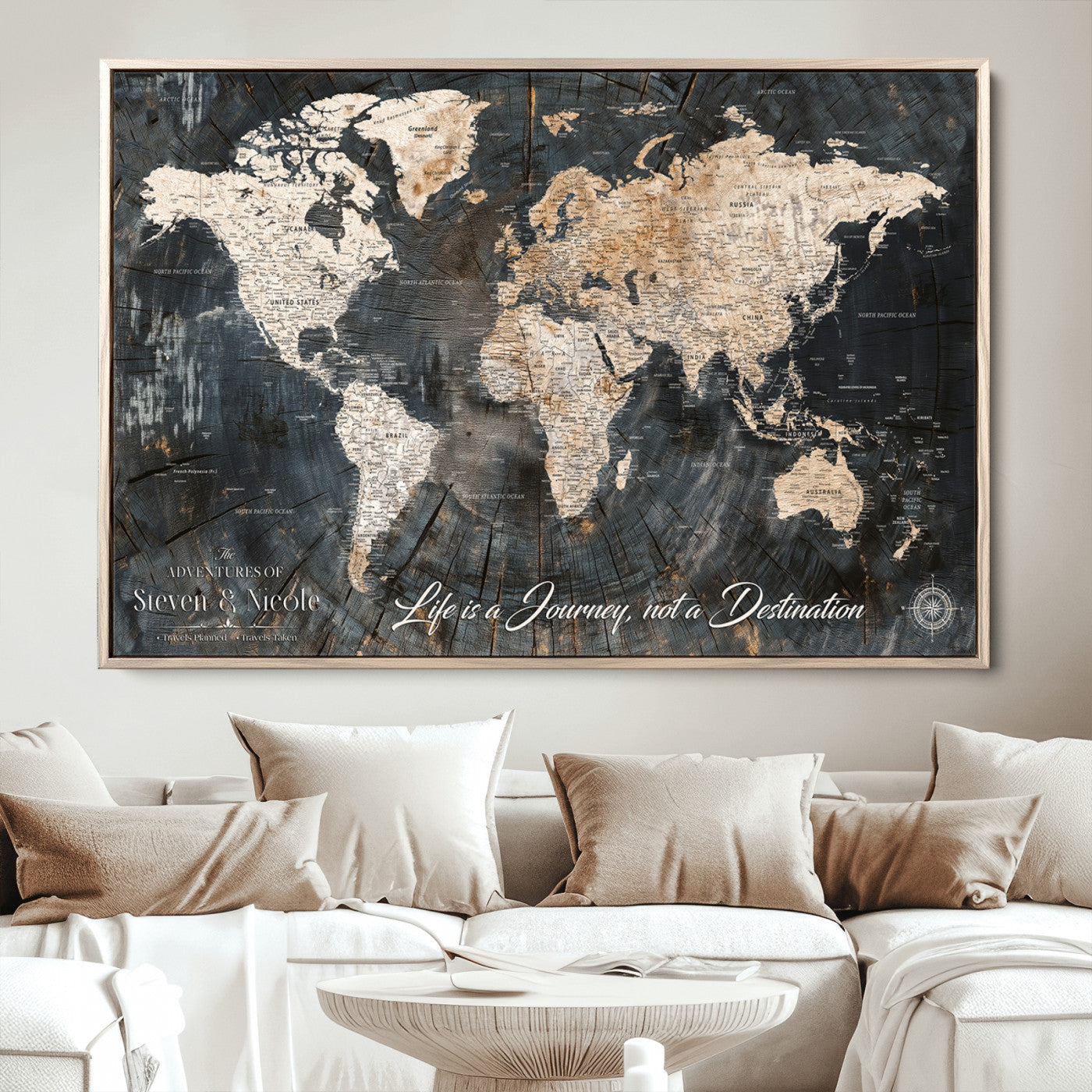 13001721-MGV-CV-36X24-Custom Push Pin World Map Wall Canvas Print – Personalized Travel Tracker with Pins – Framed Large Multi-Size Canvas for Home Office Decor