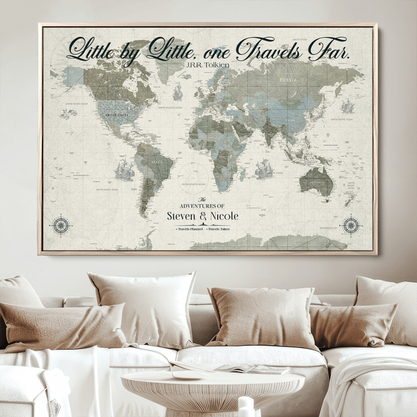 72081300-MGV-CV-36X24-Custom Push Pin World Map Wall Canvas Print – Personalized Travel Tracker with Pins – Framed Large Multi-Size Canvas for Home Office Decor