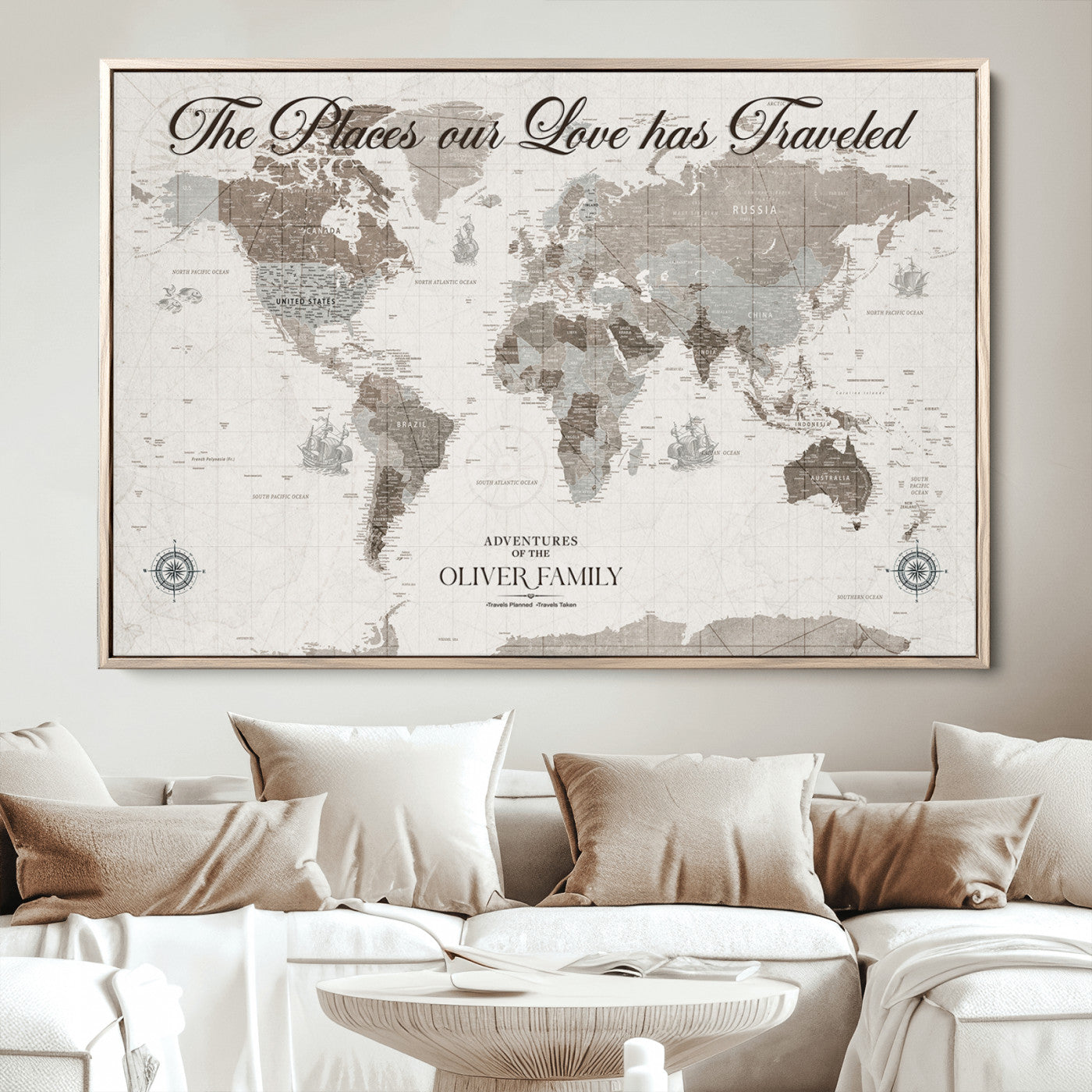 88245481-MGV-CV-36X24-Custom Push Pin World Map Wall Canvas Print – Personalized Travel Tracker with Pins – Framed Large Multi-Size Canvas for Home Office Decor