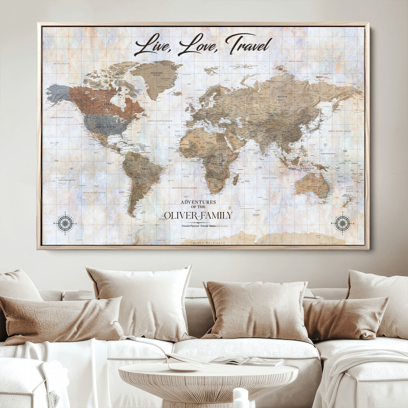 76256172-MGV-CV-36X24-Custom Push Pin World Map Wall Canvas Print – Personalized Travel Tracker with Pins – Framed Large Multi-Size Canvas for Home Office Decor