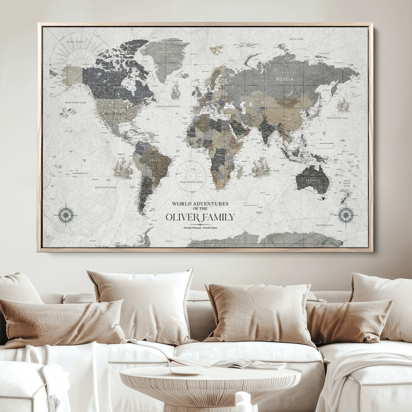 24596128-MGV-CV-36X24-Custom Push Pin World Map Wall Canvas Print – Personalized Travel Tracker with Pins – Framed Large Multi-Size Canvas for Home Office Decor