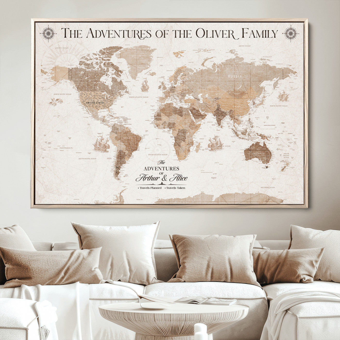 58395047-MGV-CV-36X24-Custom Push Pin World Map Wall Canvas Print – Personalized Travel Tracker with Pins – Framed Large Multi-Size Canvas for Home Office Decor
