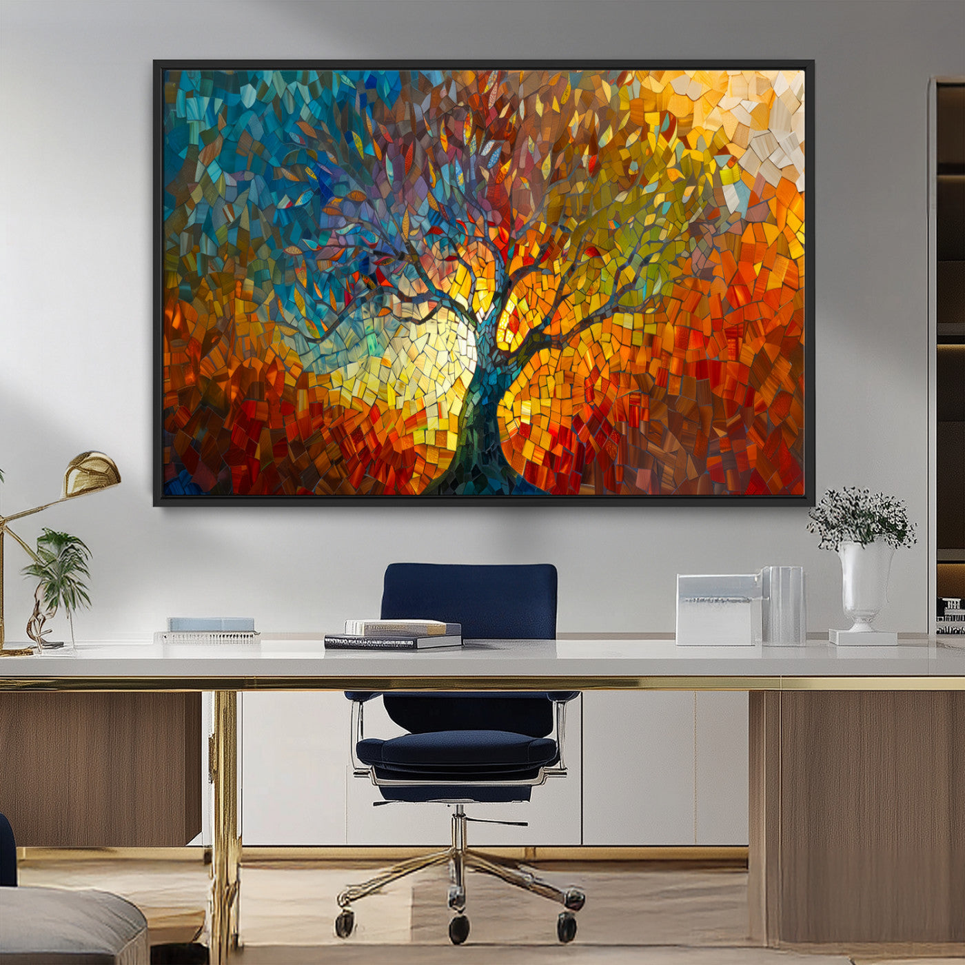 MGV-FC-36X24 - Yggdrasil Tree of Life Mosaic Stained Glass Wall Art Canvas, Yggdrasil Tree of Life Mosaic Canvas