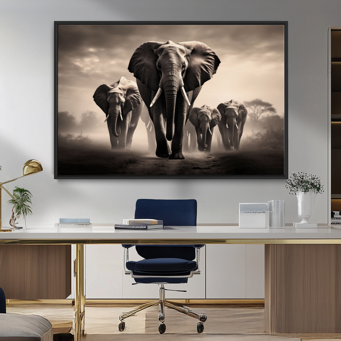 48598F10-MGV-CV-36X24-Elephant Family Wall Art Canvas Print, Framed Elephant Wall Art Home Decor