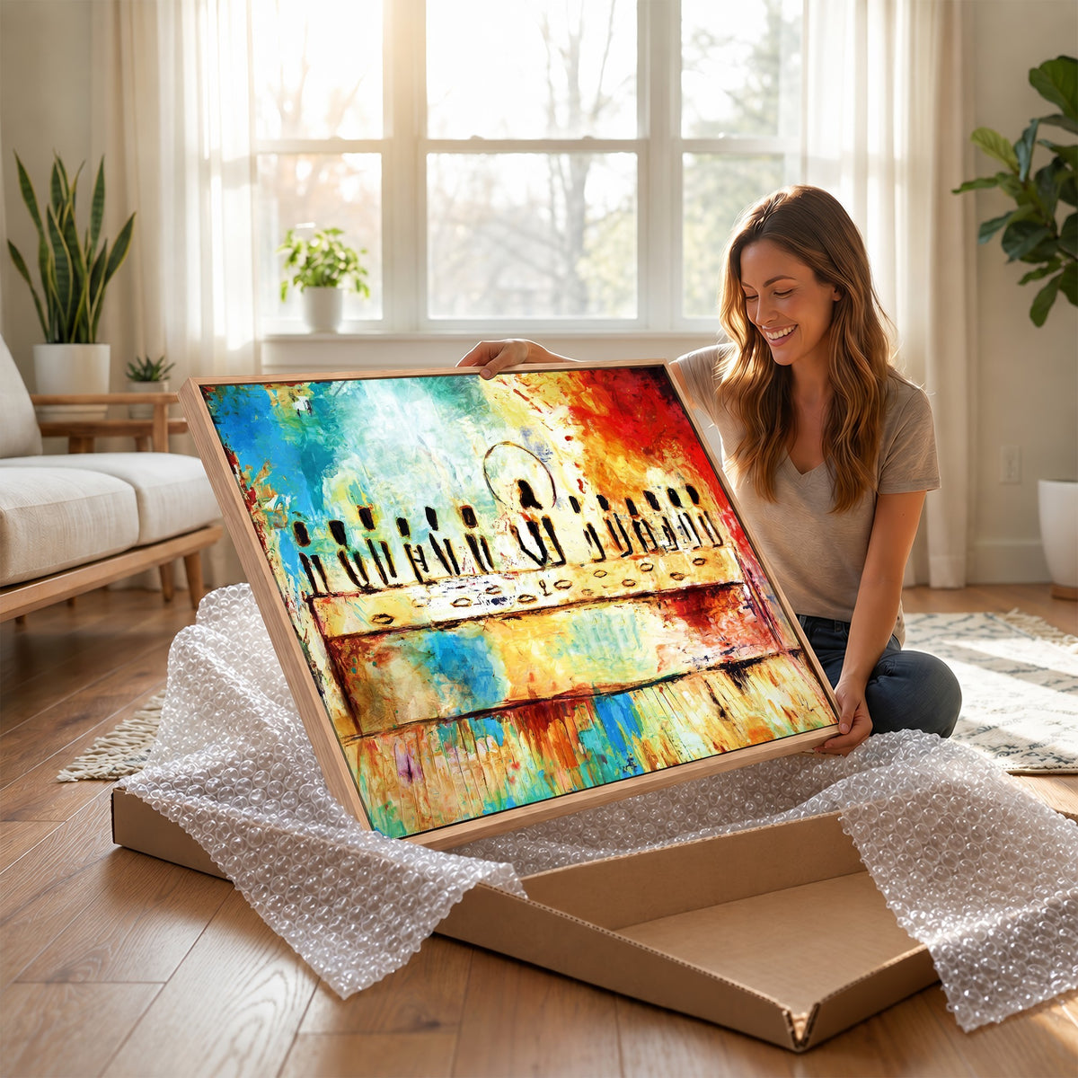 YKE34632598CR-_Poster-30x20 - Abstract Last Supper Wall Art, Jesus and Apostles Canvas Print, Religious Decor