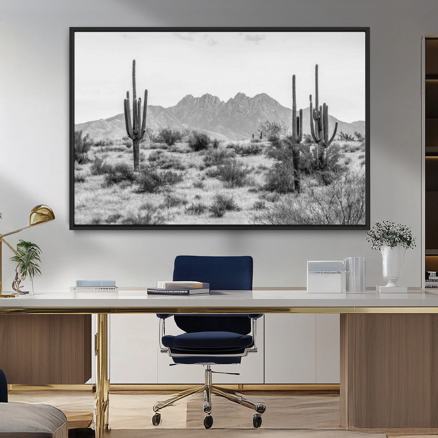 97436PHN-MGV-CV-36X24-Black White Arizona Desert Canvas Wall Art Cactus Farmhouse Wall Art