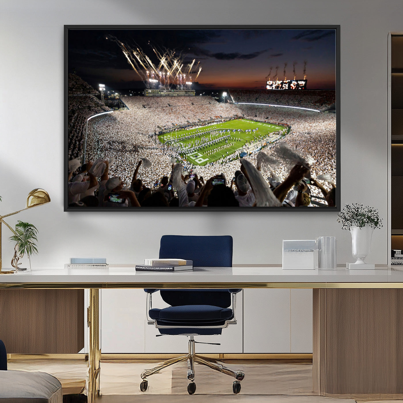 MGV-FC-36X24 - Penn State Stadium Wall Art Print, White Out Football Game Canvas Wall Art, Framed Sports Stadium,
