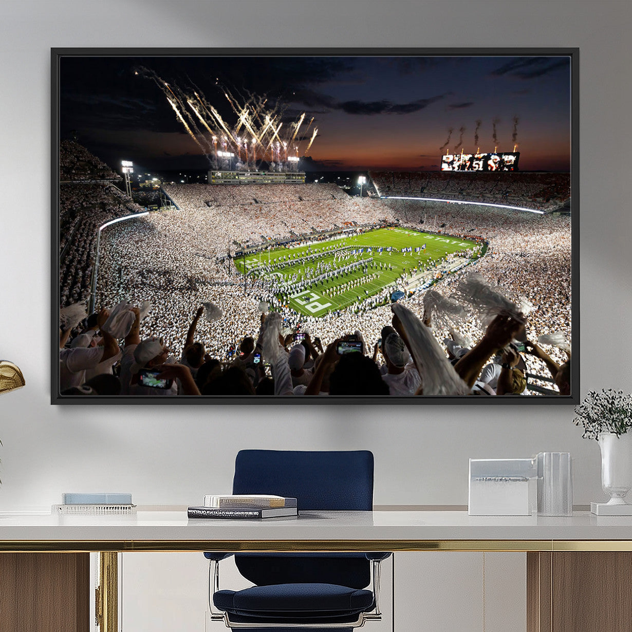11221988-MGV-FC-36X24 - Epic Night Football Stadium Wall Art Canvas Print, Fireworks and Crowd Energy Game Day Excitement Decor for Home, Office