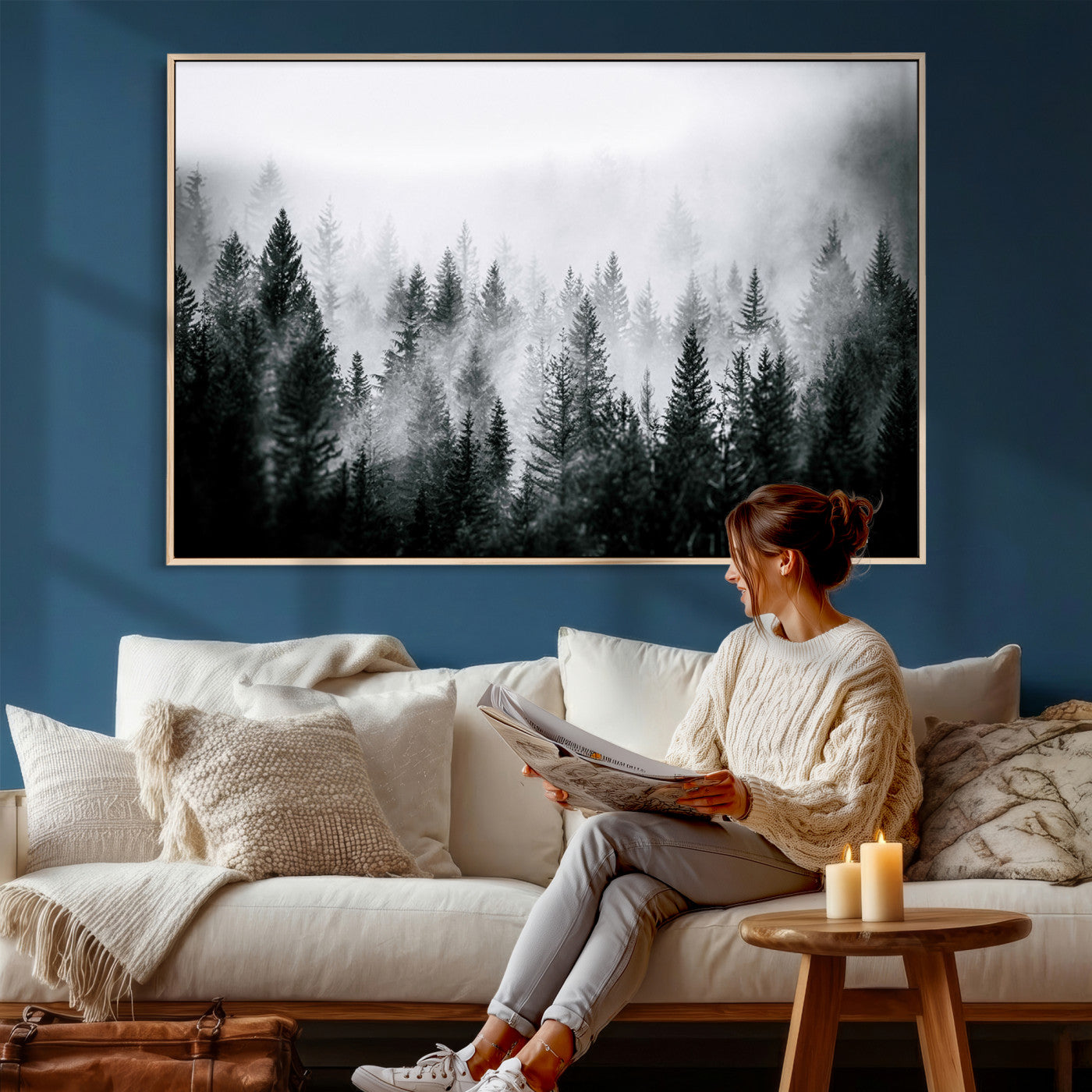 87750525-MGV-CV-36X24 - Foggy Forest Wall Art Canvas Print – Mountain Woodland Landscape Photography for Minimal Nature Home Decor