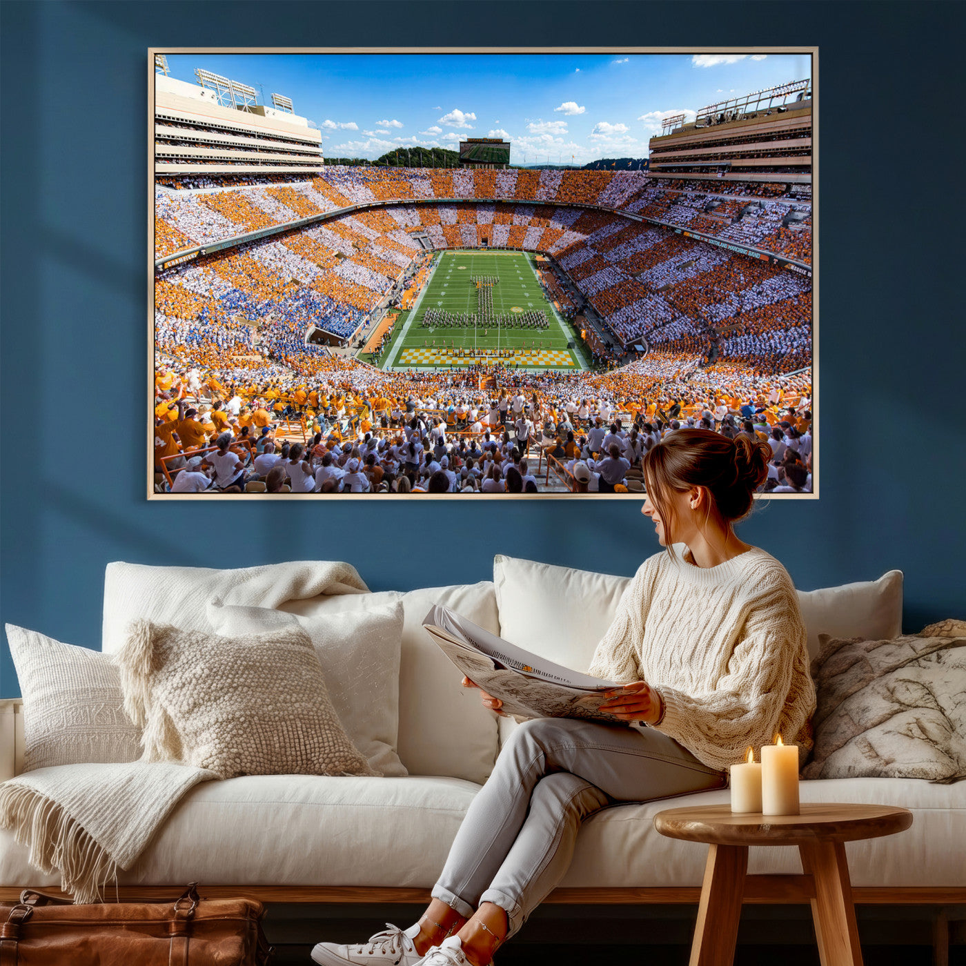 77097951-MGV-CV-36X24 - Tennessee Neyland Stadium Wall Art, Sports Arena Canvas Print, Panoramic Stadium Canvas Artwork for Home, Office
