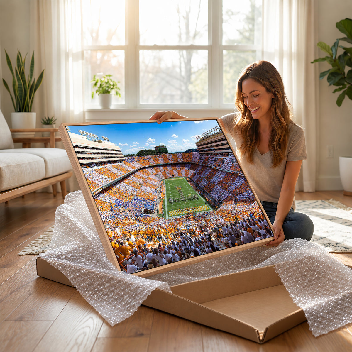 77097951-MGV-CV-36X24 - Tennessee Neyland Stadium Wall Art – Checkerboard Game Day Panoramic Canvas Print, College Football Decor for Home, Office, or Man Cave