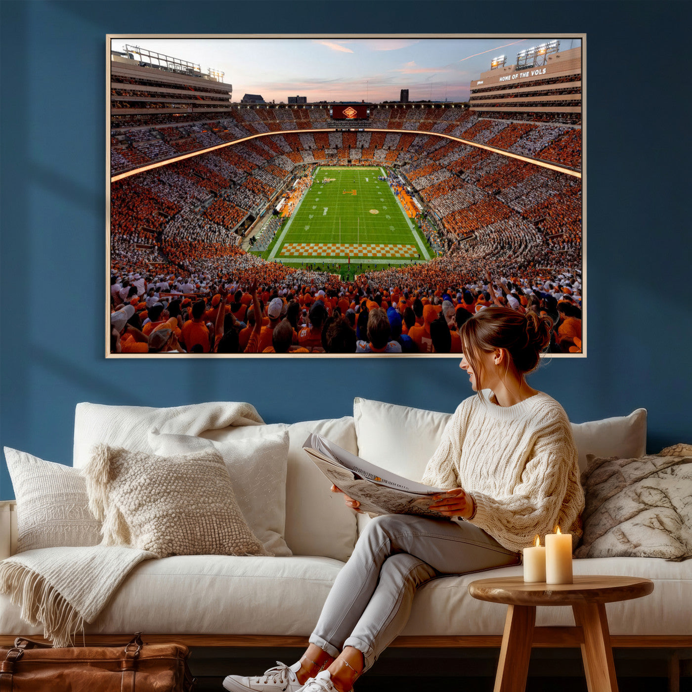 37160229-MGV-CV-36X24 - Tennessee Neyland Stadium Wall Art, Sports Arena Canvas Print, Panoramic Stadium Canvas Artwork for Home, Office