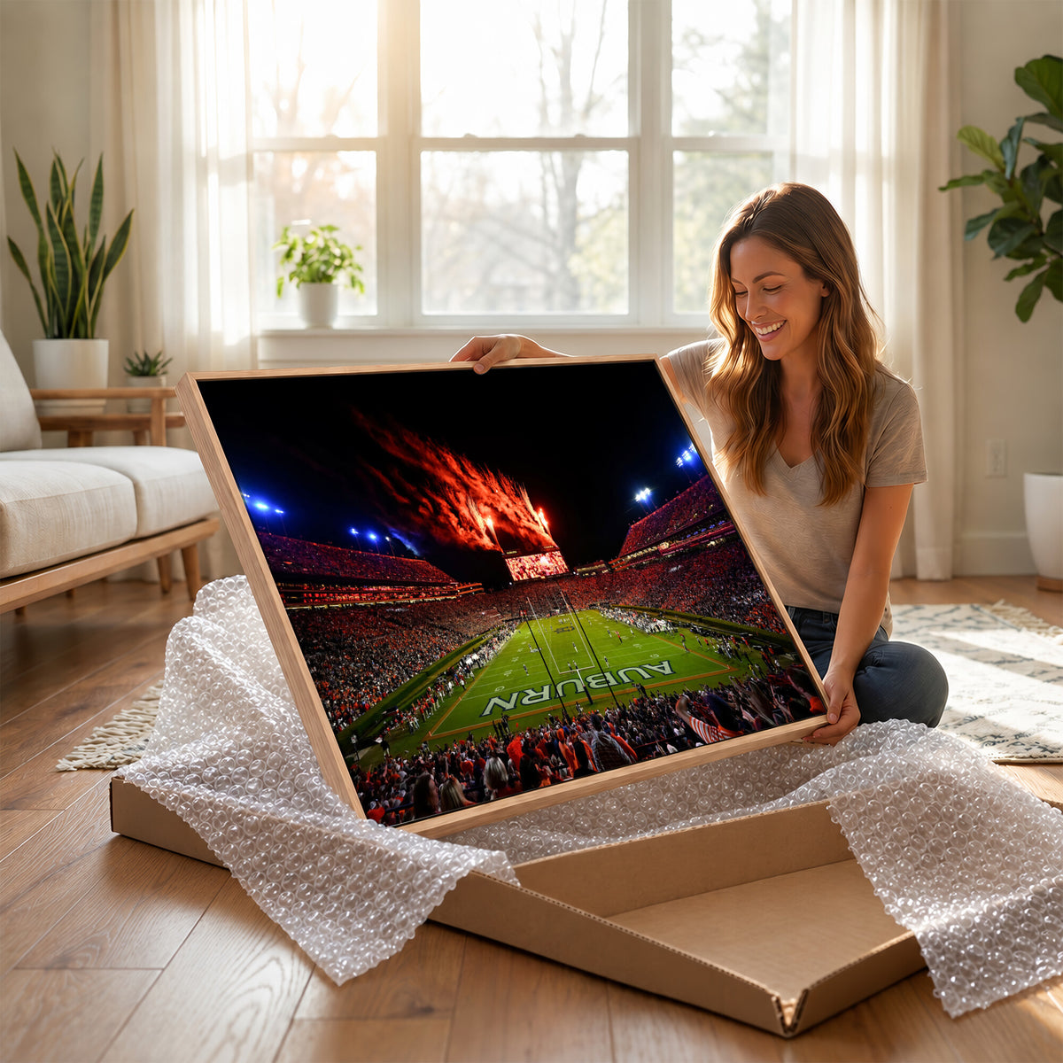 59046876-MGV-CV-36X24 - Jordan-Hare Football Stadium Wall Art Canvas Print, Football Stadium Aerial View