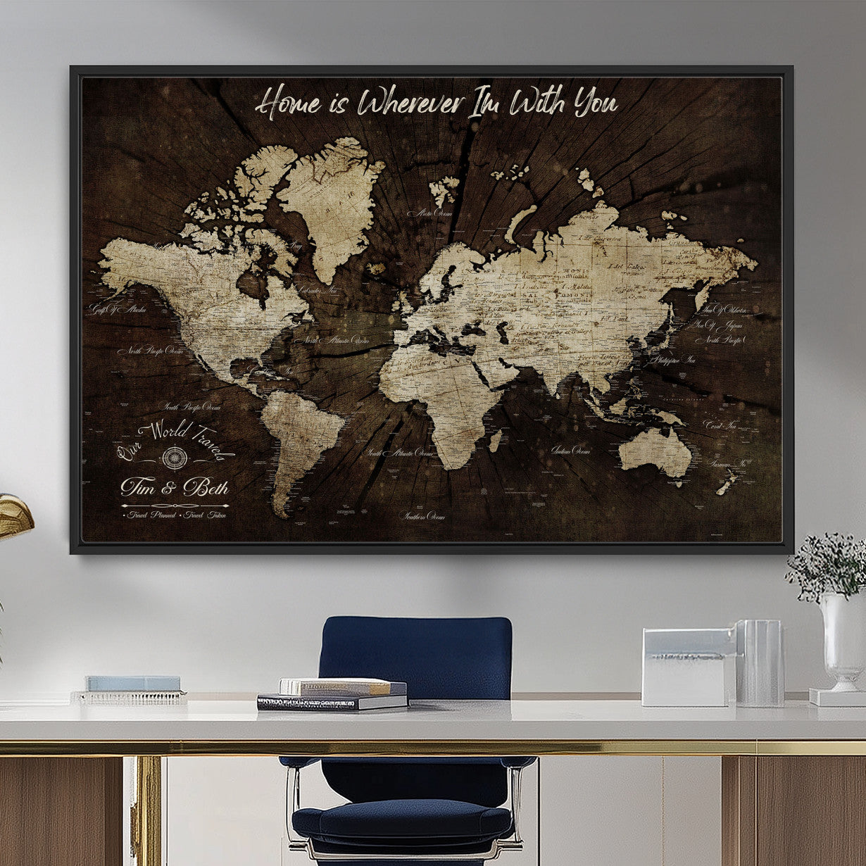 73781397-MGV-FC-36X24 - Personalized World Map Wall Art Canvas Print – Custom Push Pin Travel Map for Couples, Families, or Office Decor