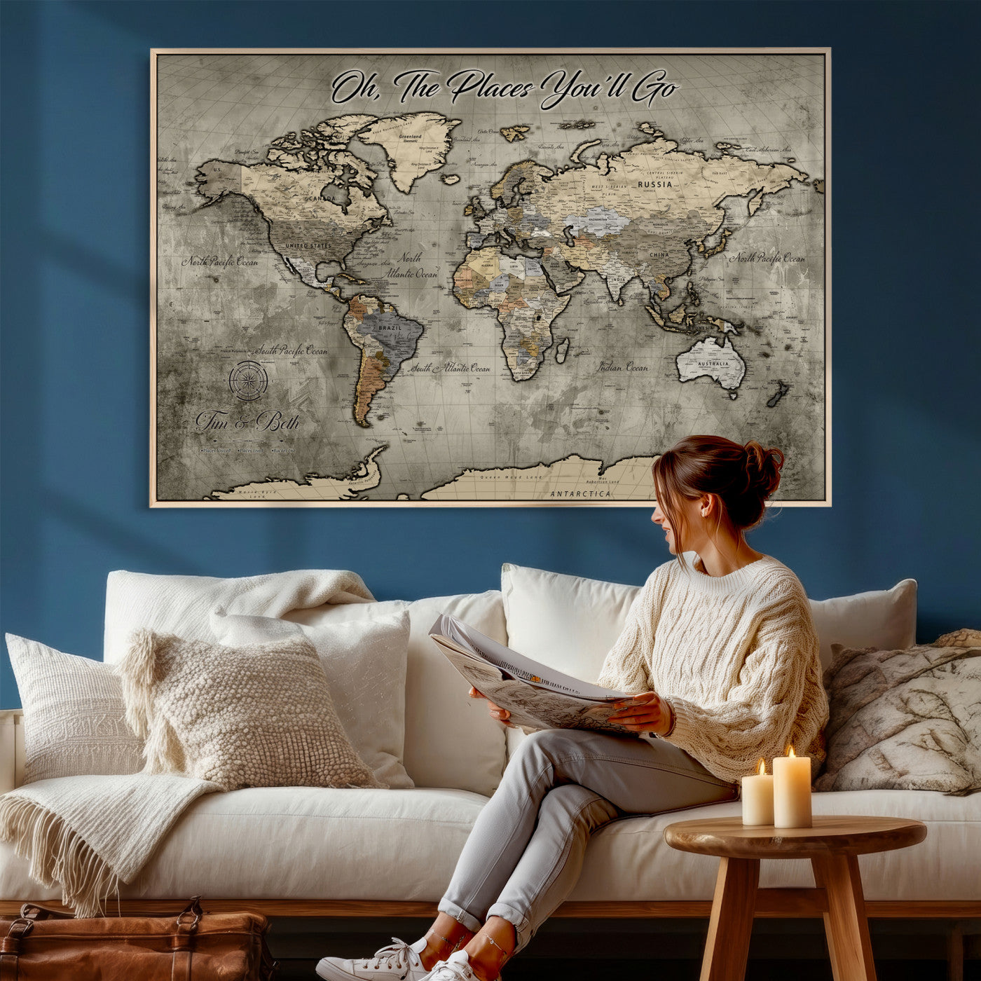 64506765-MGV-FC-36X24 - Personalize Push Pin World Map Wall Art Canvas Print with Pins – Customize  Travel Tracker Map for Home and Office Décor