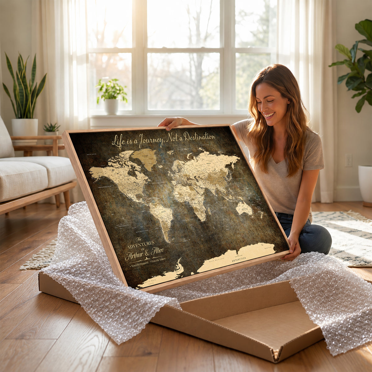 75877068-MGV-CV-36X24 - Custom Push Pin Travel Map Canvas Print, Couples Countries Visited Map, Bedroom and Study Decor
