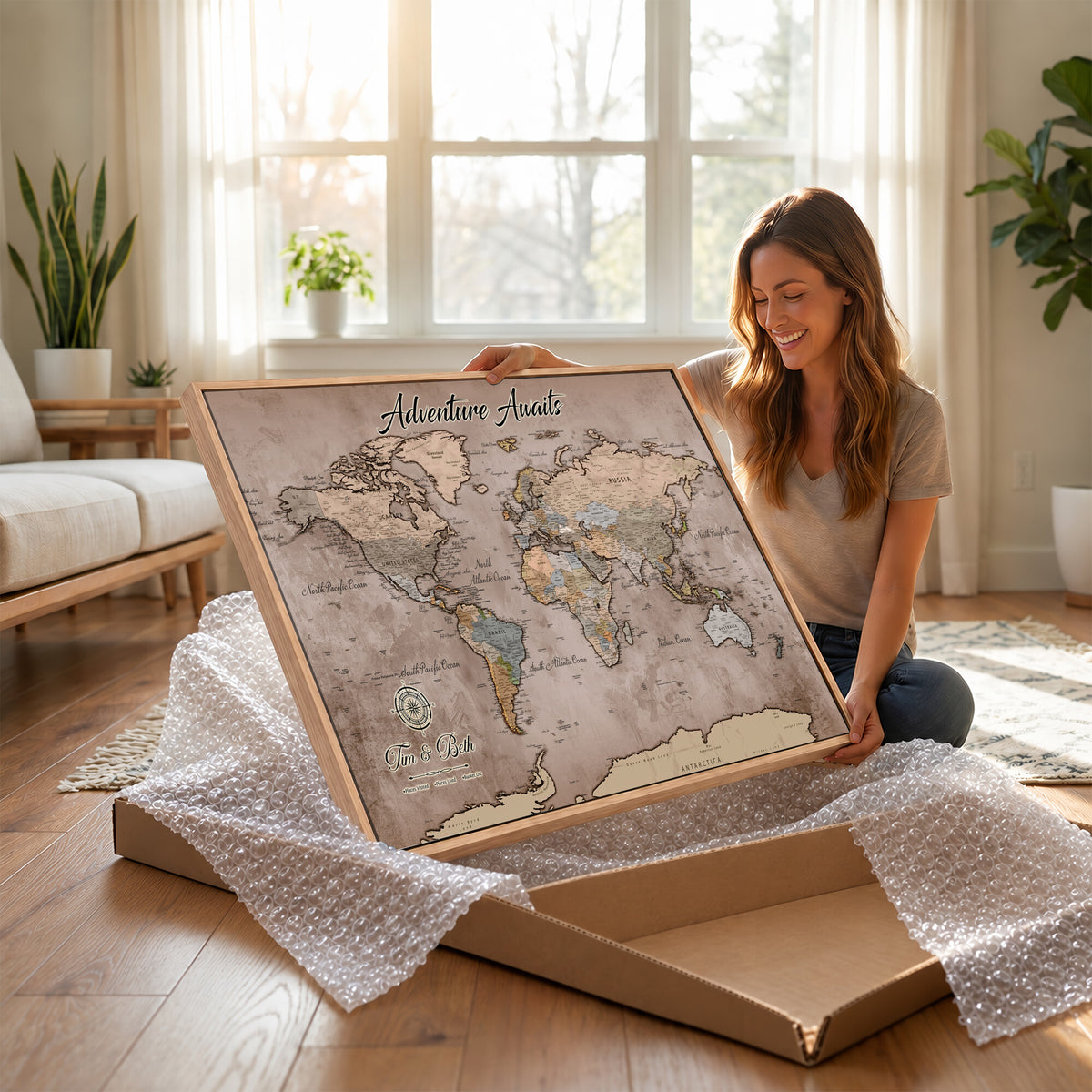 30508877-MGV-CV-36X24 - Custom Push Pin World Map Wall Art Canvas Print | Personalized Travel Tracker