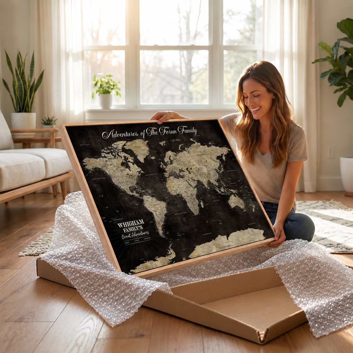 26348249-MGV-CV-36X24 - Custom Push Pin World Map Wall Art Canvas Print | Personalized Travel Tracker with Pins Framed Large for Home and Office Decor