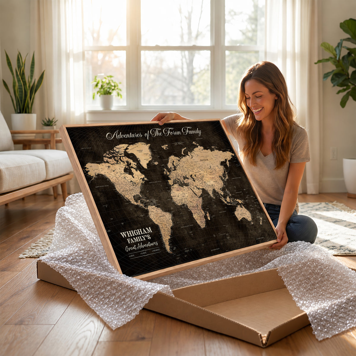 68639184-MGV-CV-36X24 - Custom Push Pin World Map Wall Art Canvas Print | Personalized Travel Tracker with Pins Framed Large for Home and Office Decor