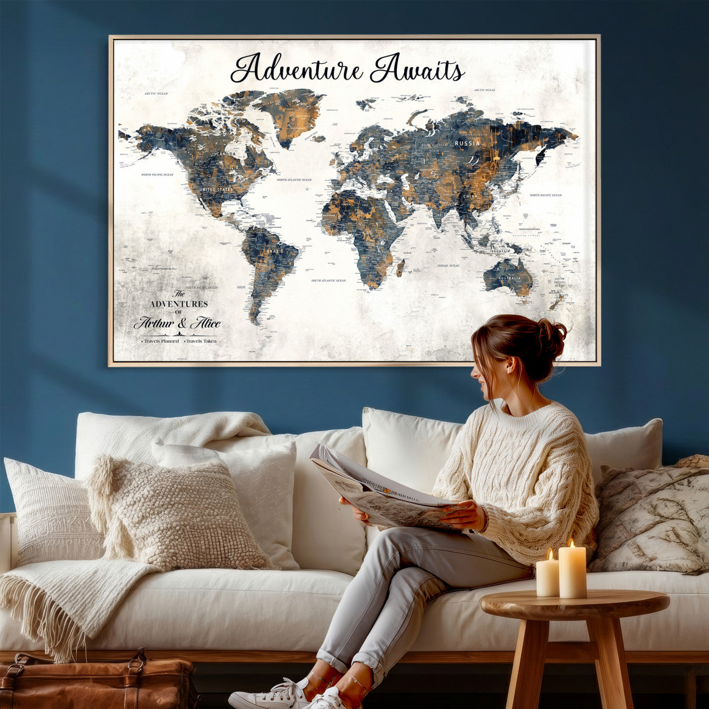 26041262-MGV-CV-36X24 - Custom Push Pin World Map Wall Art Canvas Print – Personalized Travel Tracker with Pins Framed Large Print - NEWMAP-6