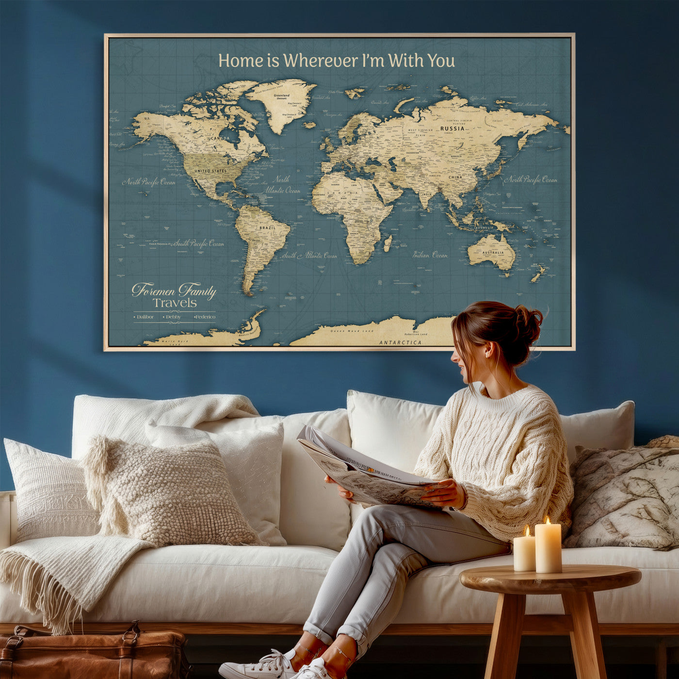 15936891-MGV-CV-36X24 - Custom Push Pin World Map Wall Art Canvas Print – Personalized Travel Tracker with Pins Framed Large for Home and Office Decor