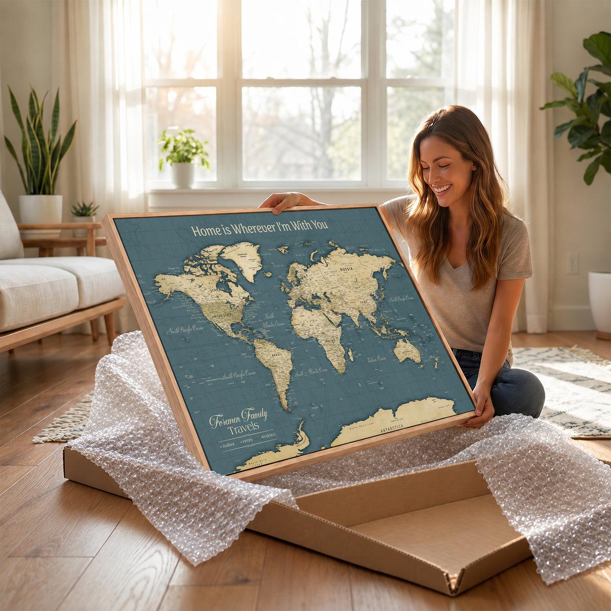 15936891-MGV-CV-36X24 - Custom Push Pin World Map Wall Art Canvas Print | Personalized Travel Tracker with Pins Framed Large for Home and Office Decor