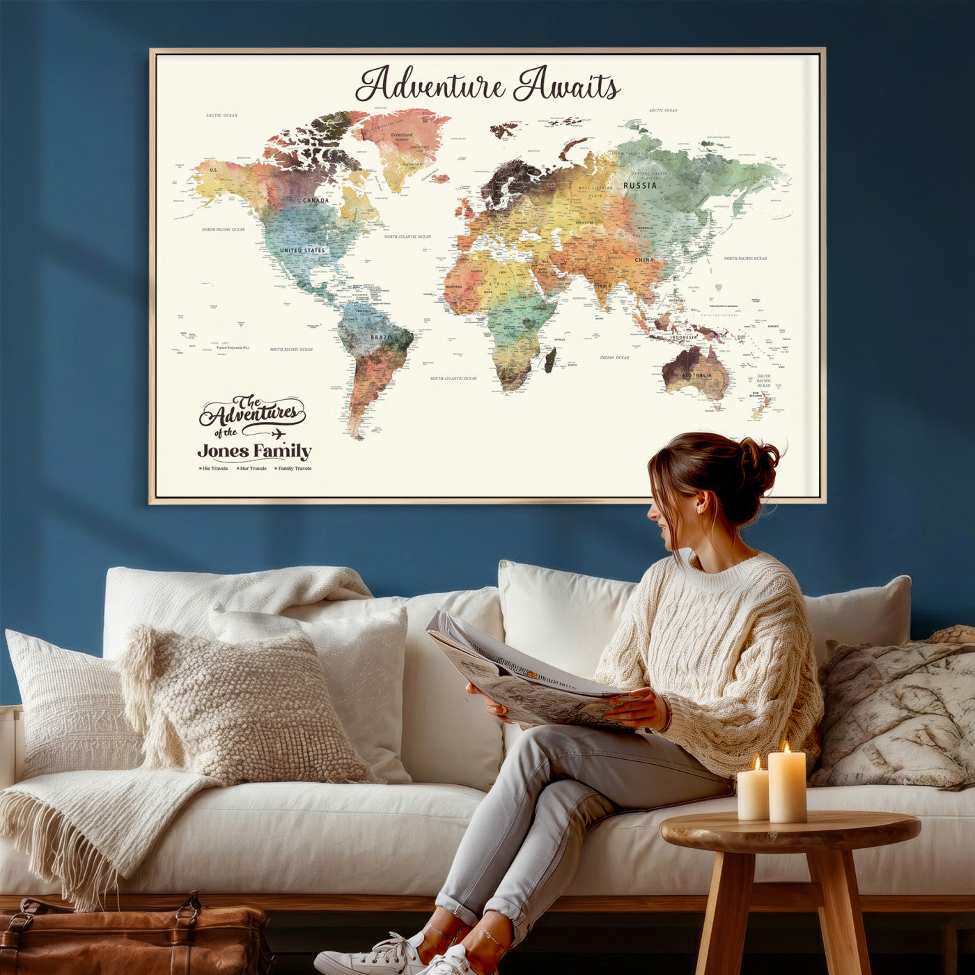 73360781-MGV-CV-36X24 - Custom Push Pin World Map Wall Art Canvas Print – Personalized Travel Tracker - NEWMAP-7