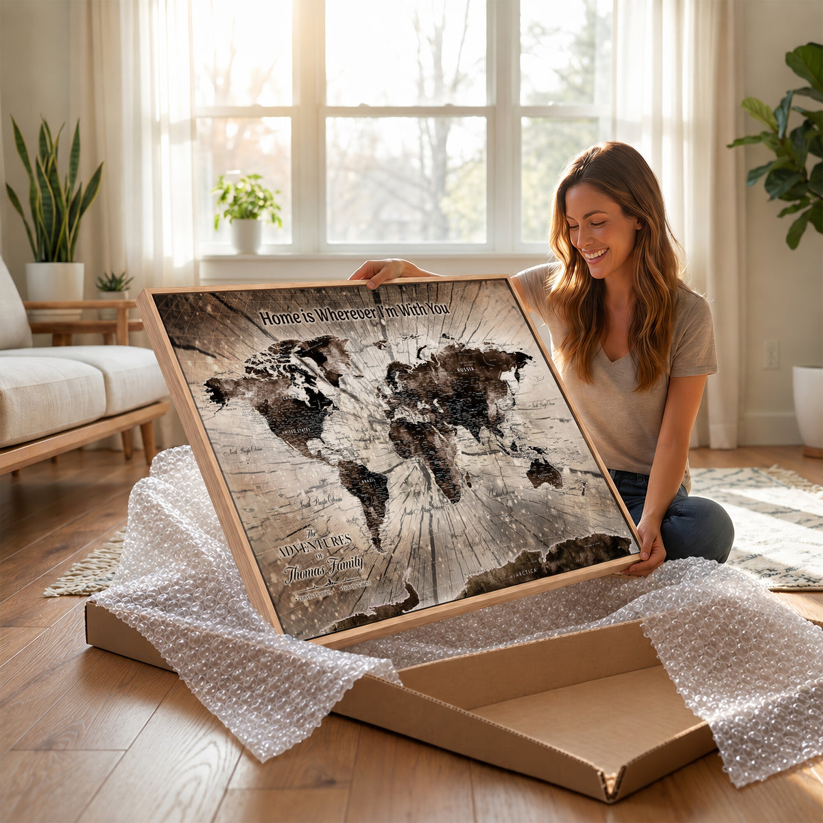 12350515-MGV-CV-36X24 - Personalized Push Pin World Map Wall Art Canvas Print, Customizable Framed Travel Map - NEWMAP-085