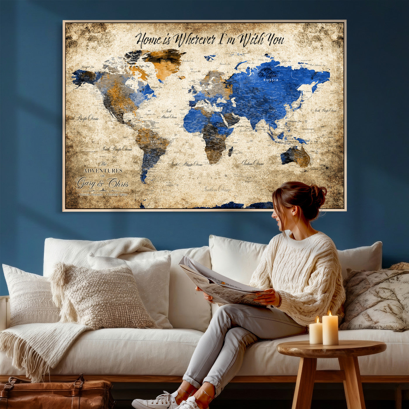 13332533-MGV-CV-36X24 - Custom Push Pin World Map Wall Art Canvas Print – Personalized Travel Tracker with Pins Framed Large for Home and Office Decor