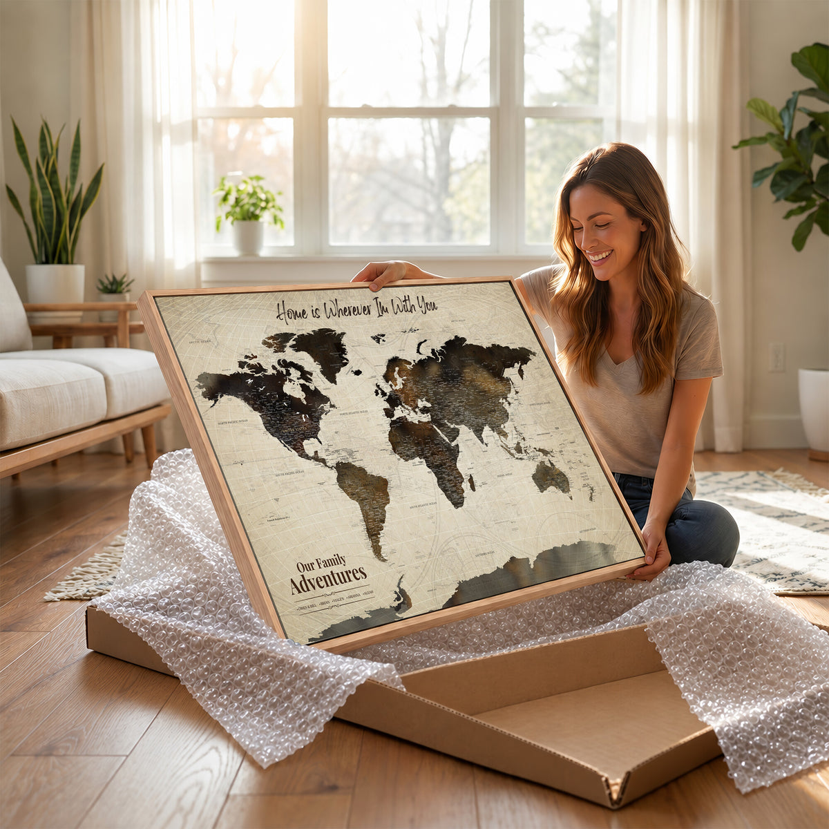 26357755-MGV-CV-36X24 - Custom Push Pin World Map Wall Art Canvas Print | Personalized Travel Tracker with Pins Framed Large for Home and Office Decor