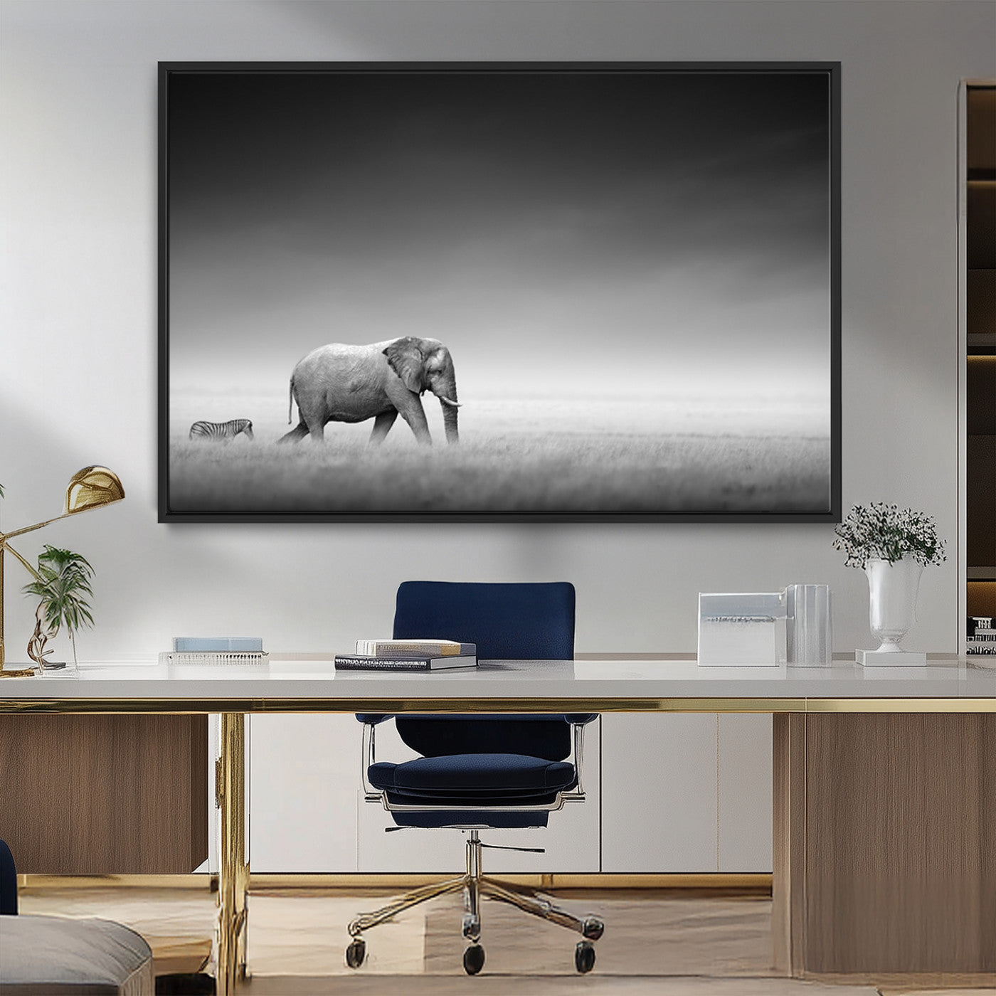 MGV-FC-36X24 - Elephand and Zebra Wall Art Canvas Print, Modern Artwork
