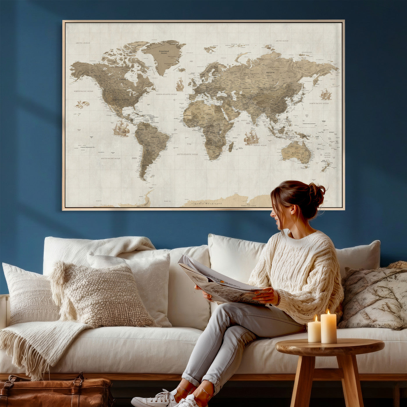 28283260-MGV-CV-36X24 - World Map Wall Art Canvas Print, Modern Decorative Framed Map Artwork Prints for Living Room, Office, Bedroom Wall Decor