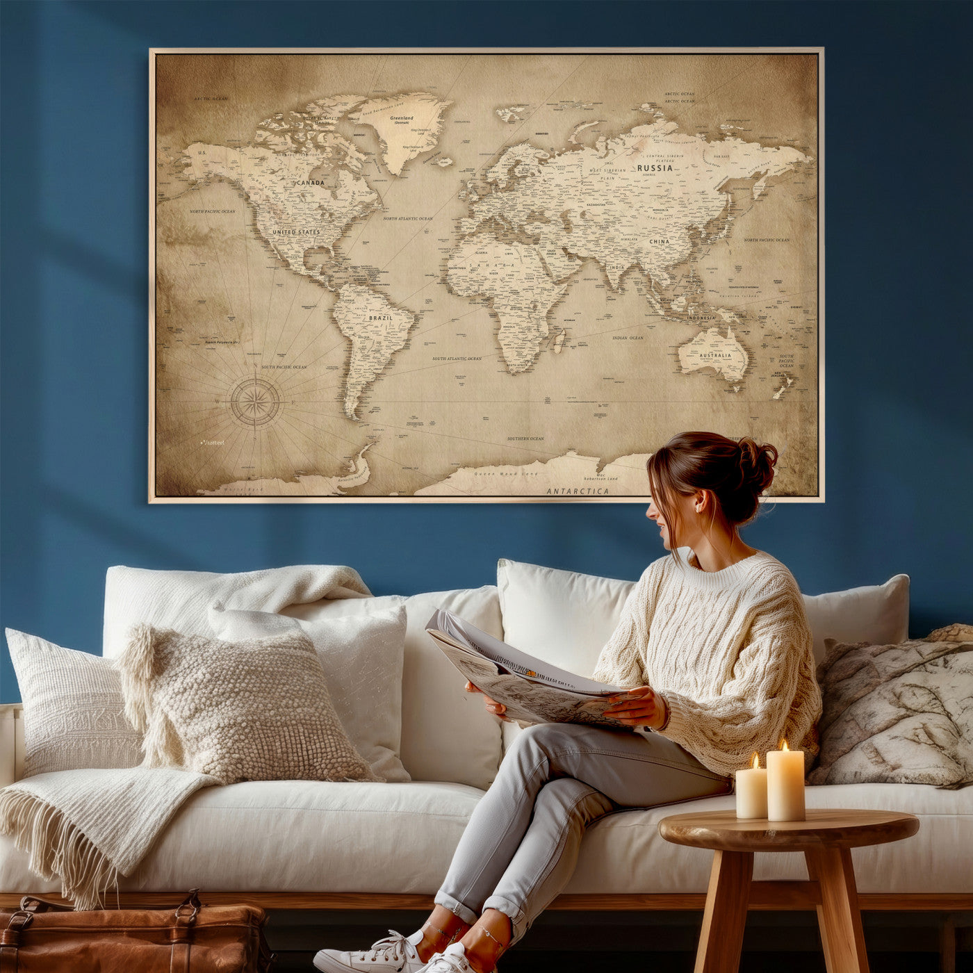 34795134-MGV-CV-36X24 - World Map Wall Art Canvas Print, Modern Decorative Framed Map Artwork Prints for Living Room, Office, Bedroom Wall Decor