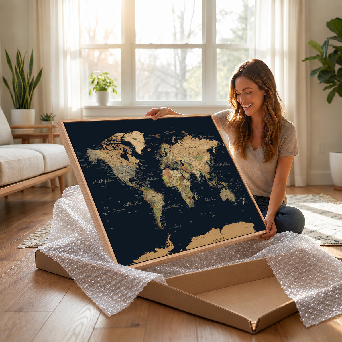 94449133-MGV-CV-36X24 - Vintage World Map Canvas on the Dark Background Wall Art
