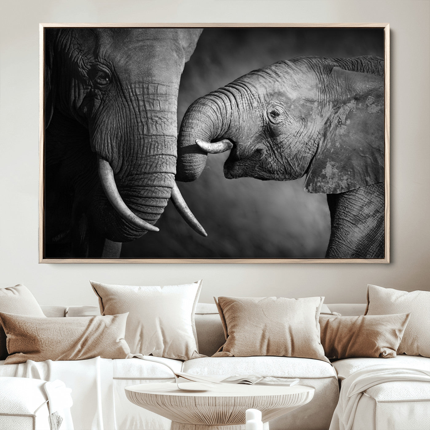42691-MGV-CV-36X24-Elephant Family Wall Art Canvas, Framed Elephant Family Canvas Print