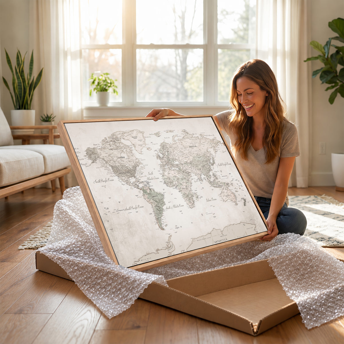 90355419-MGV-CV-36X24 - Antique Style World Map Canvas Print | Vintage Detailed World Map Art for Travel Lovers