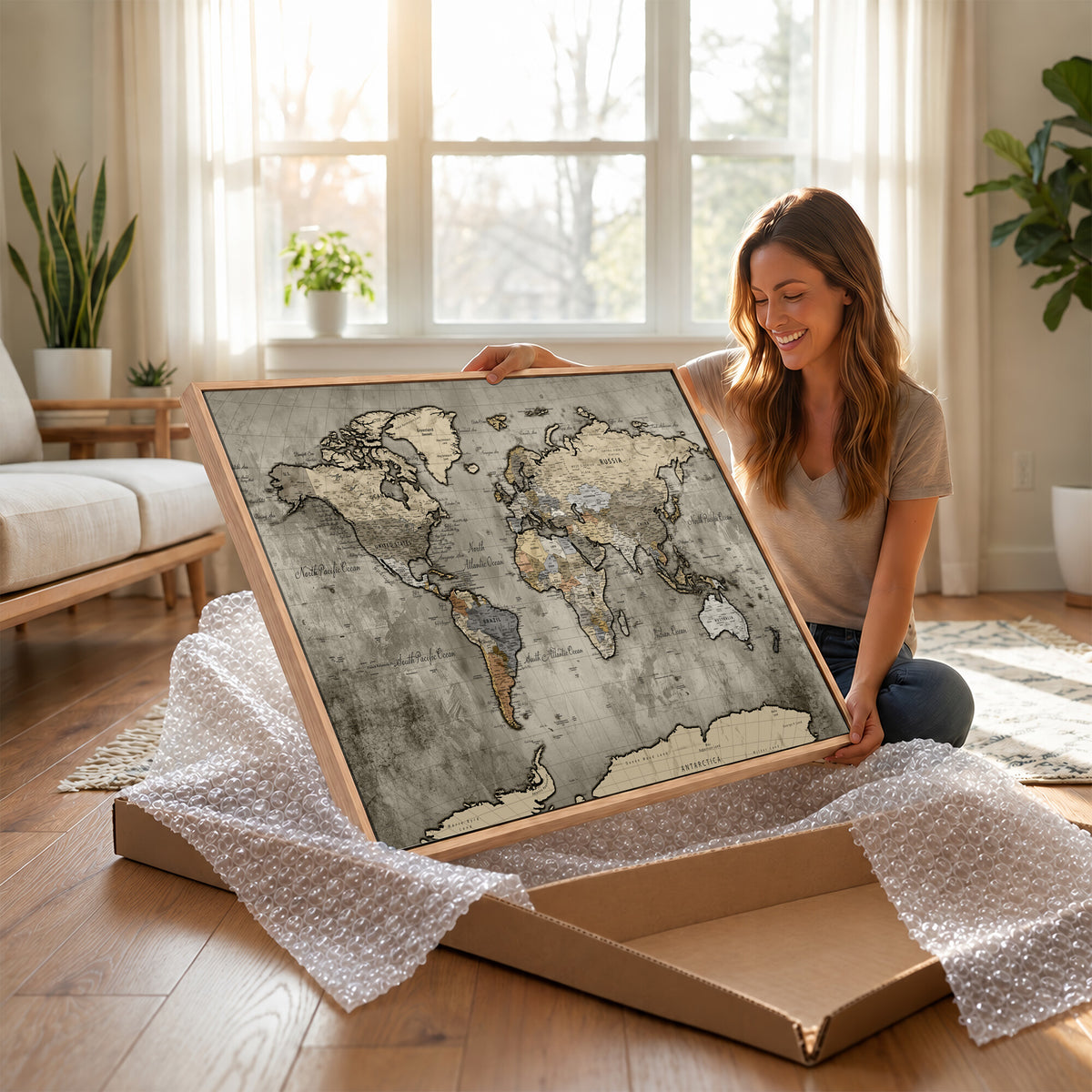 85218700-MGV-CV-36X24 - World Map Canvas Print, Detailed Map of the World Wall Art