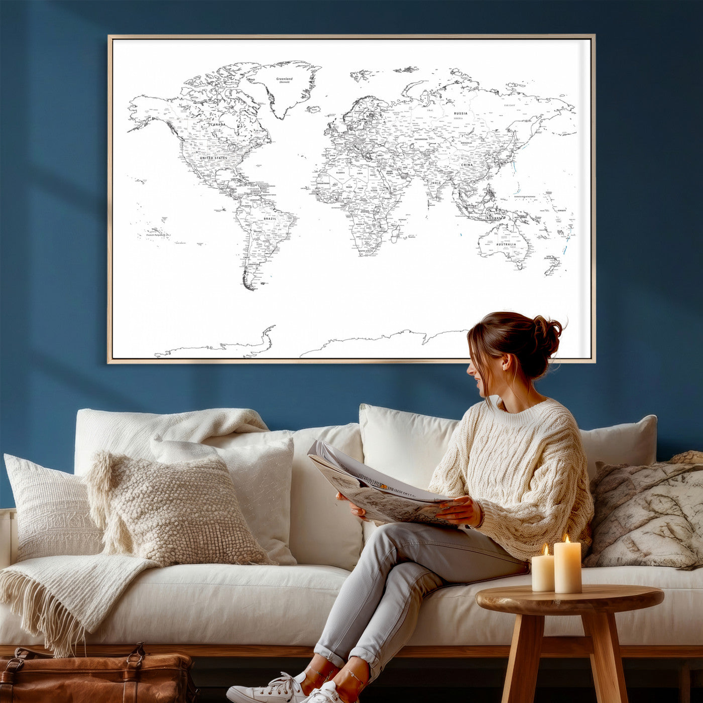 21002736-MGV-CV-36X24 - World Map Wall Art Canvas Print, Modern Decorative Framed Map Artwork Prints for Living Room, Office, Bedroom Wall Decor