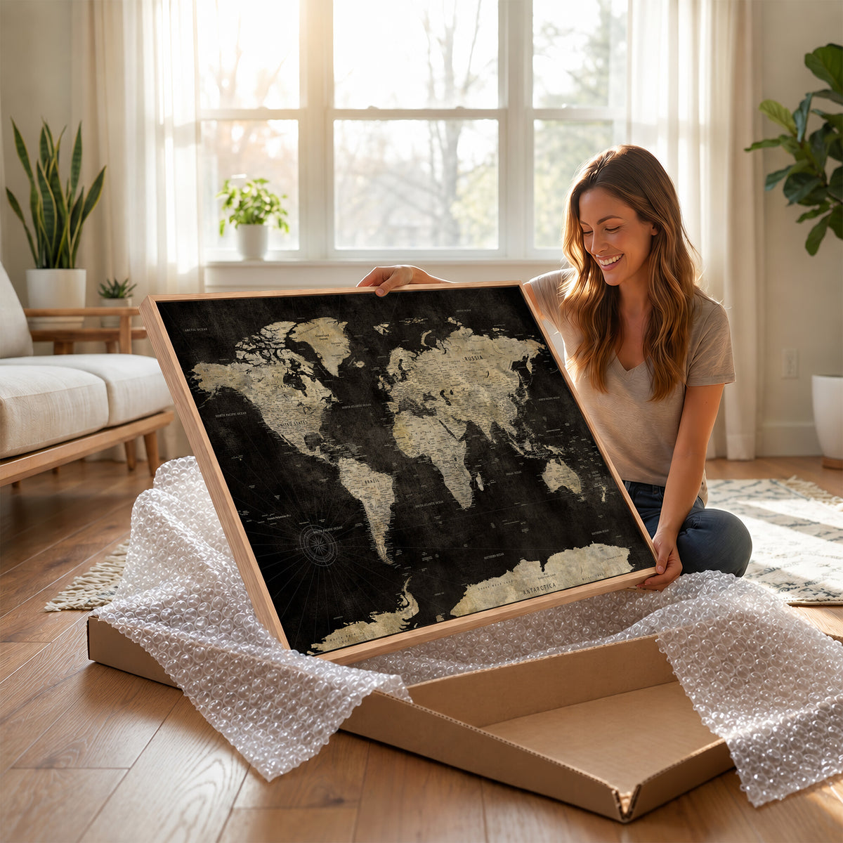 60653880-MGV-CV-36X24 - Push Pin World Map Canvas Wall Art Print, Interactive Travel