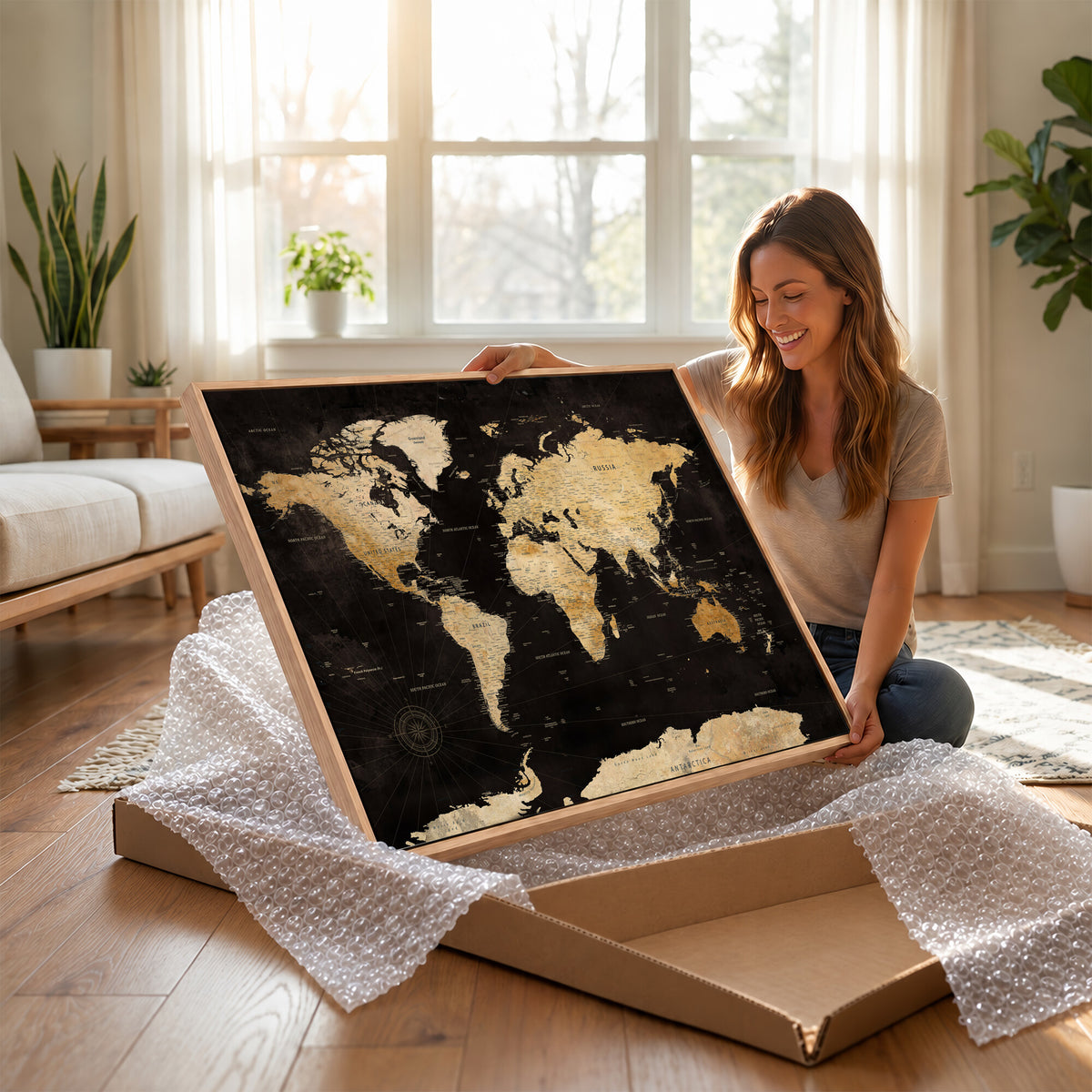 70468159-MGV-CV-36X24 - Extra Large World Map Canvas Print – Detailed Map Classic