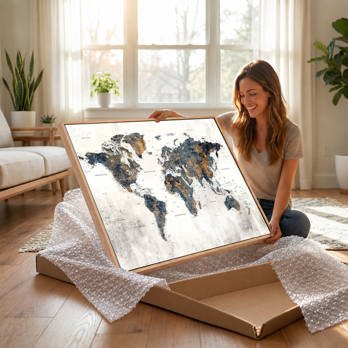 52451147-MGV-CV-36X24 - World Map Wall Art Canvas Print for Office Wall Decor